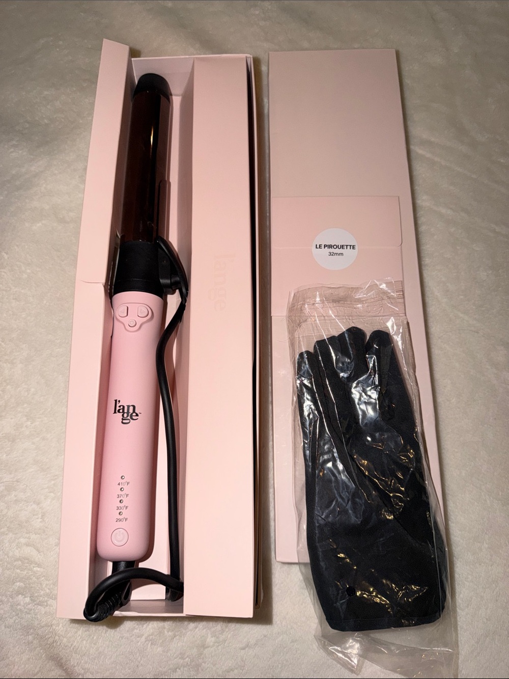 Lange Pink 32mm Le Pirouette Curling Wand with Black Heat Glove